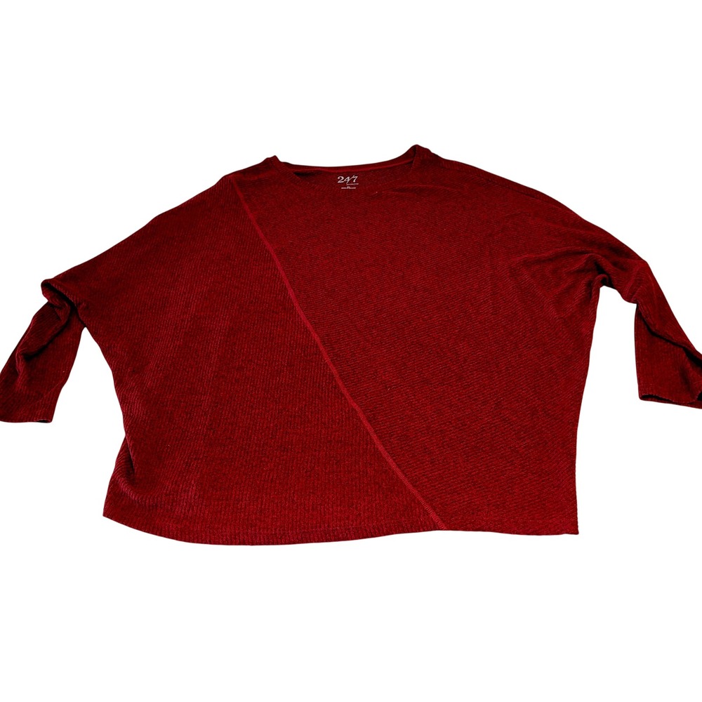 Maurices 24/7 Dolman Top Womens 0X Red Burgundy Diagonal Seam Relaxed Batwing
